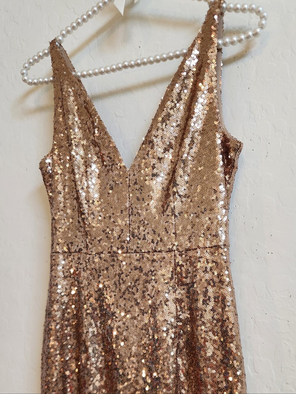 Sparkling Gold Sequin V-Neck Evening Dress